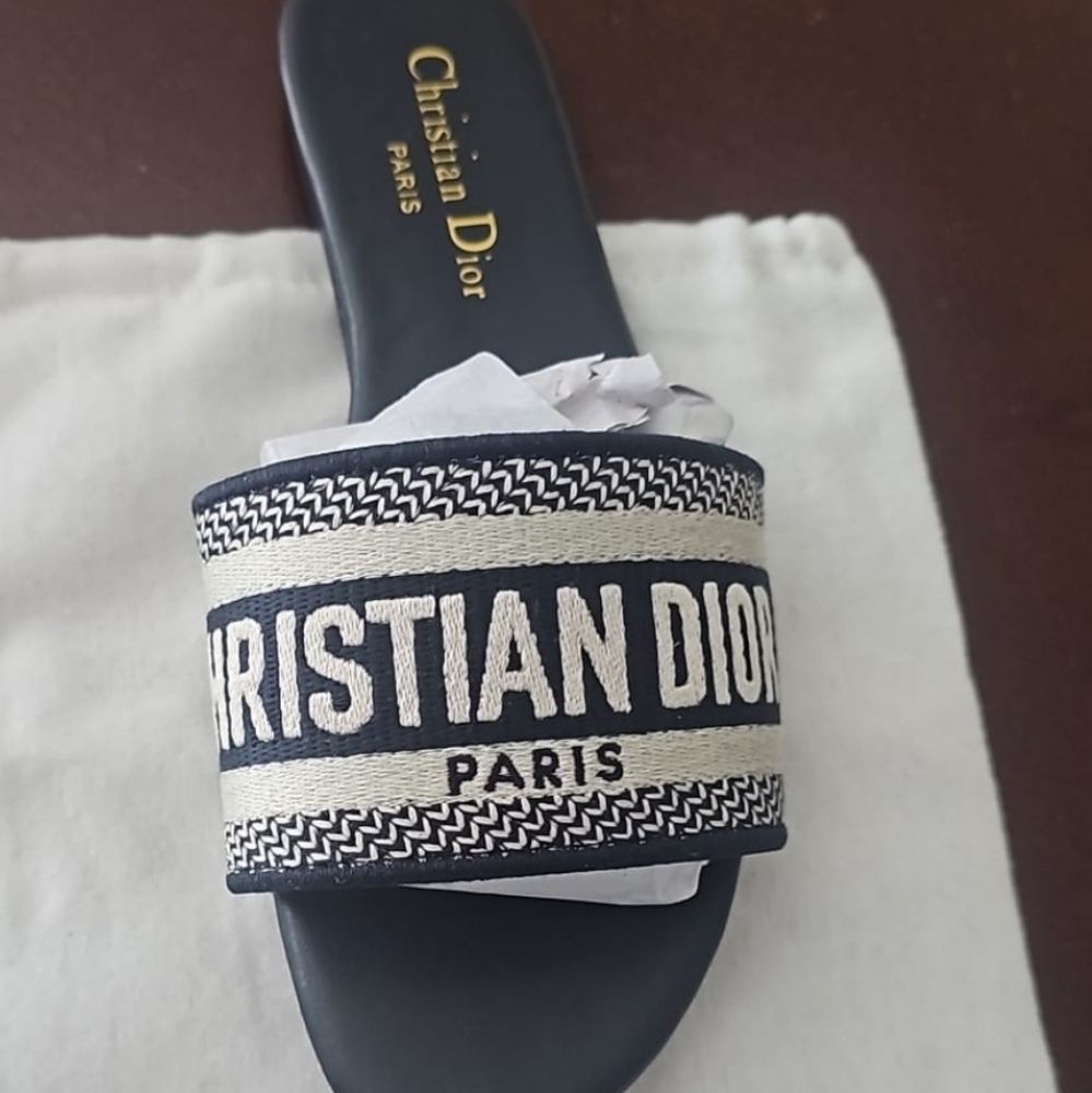Dior Navy and Cream Slide Sandals
